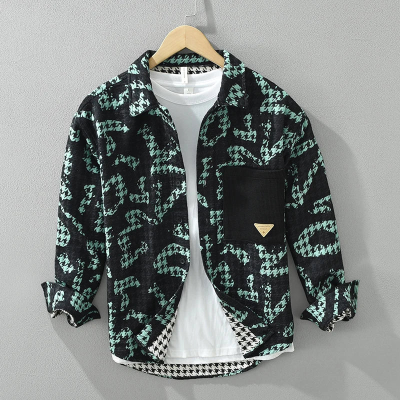 Men's Long Sleeve Shirt Stylish Polyester with Unique Patchwork Pattern