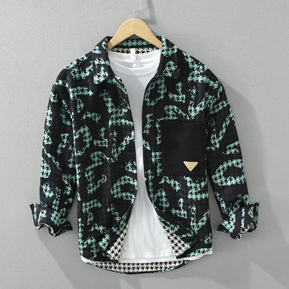 Men's Long Sleeve Shirt Stylish Polyester with Unique Patchwork Pattern