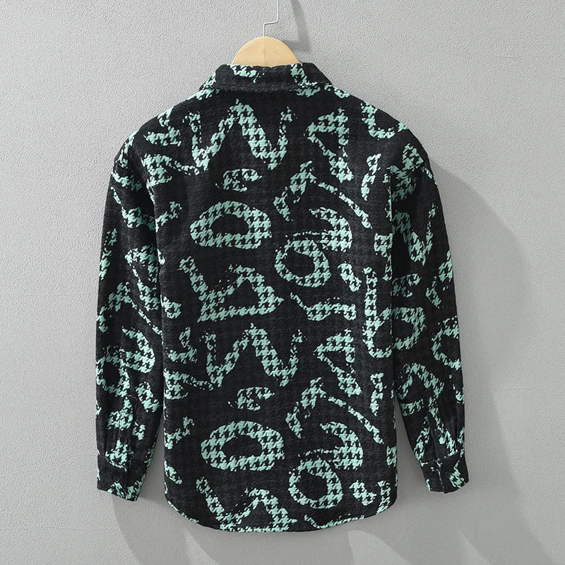 Men's Long Sleeve Shirt Stylish Polyester with Unique Patchwork Pattern