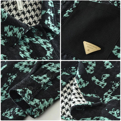 Men's Long Sleeve Shirt Stylish Polyester with Unique Patchwork Pattern