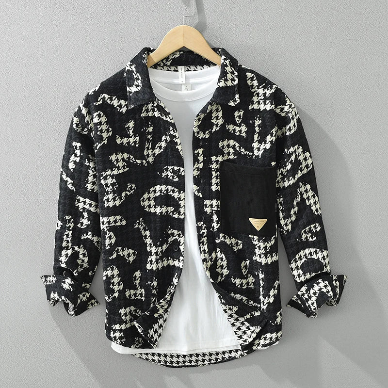 Men's Long Sleeve Shirt Stylish Polyester with Unique Patchwork Pattern