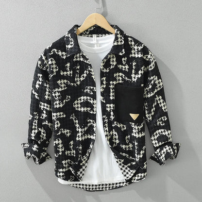 Men's Long Sleeve Shirt Stylish Polyester with Unique Patchwork Pattern