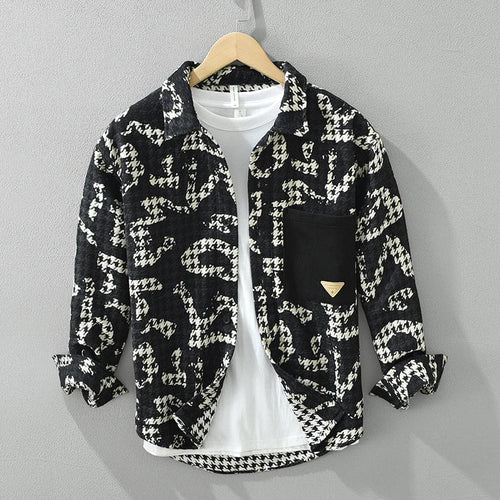 Men's Long Sleeve Shirt Stylish Polyester with Unique Patchwork Pattern