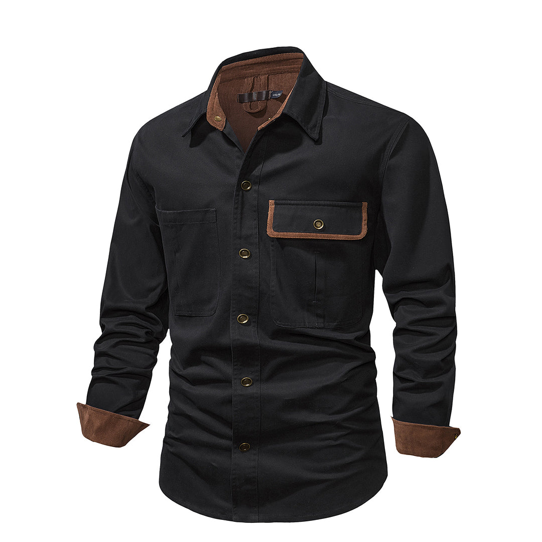 Men's Long-sleeved Cotton Shirt Button-down Contrast Cuffs