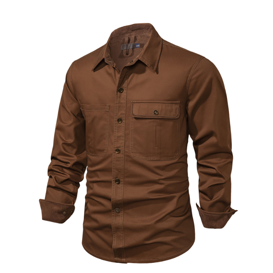 Men's Long-sleeved Cotton Shirt Button-down Contrast Cuffs