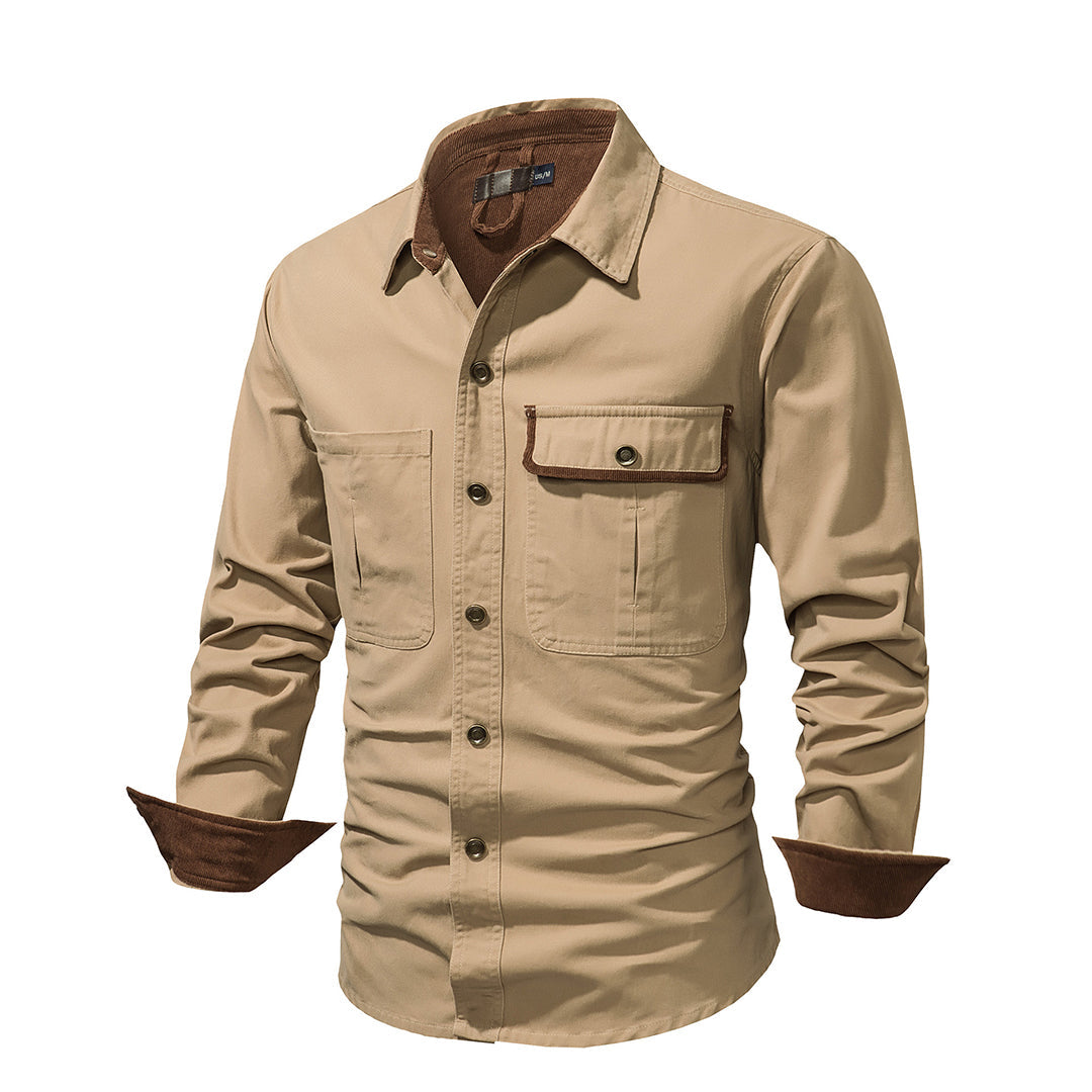 Men's Long-sleeved Cotton Shirt Button-down Contrast Cuffs