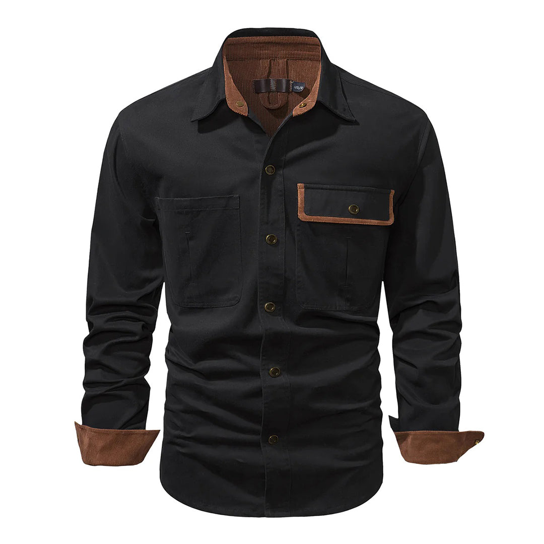 Men's Long-sleeved Cotton Shirt Button-down Contrast Cuffs