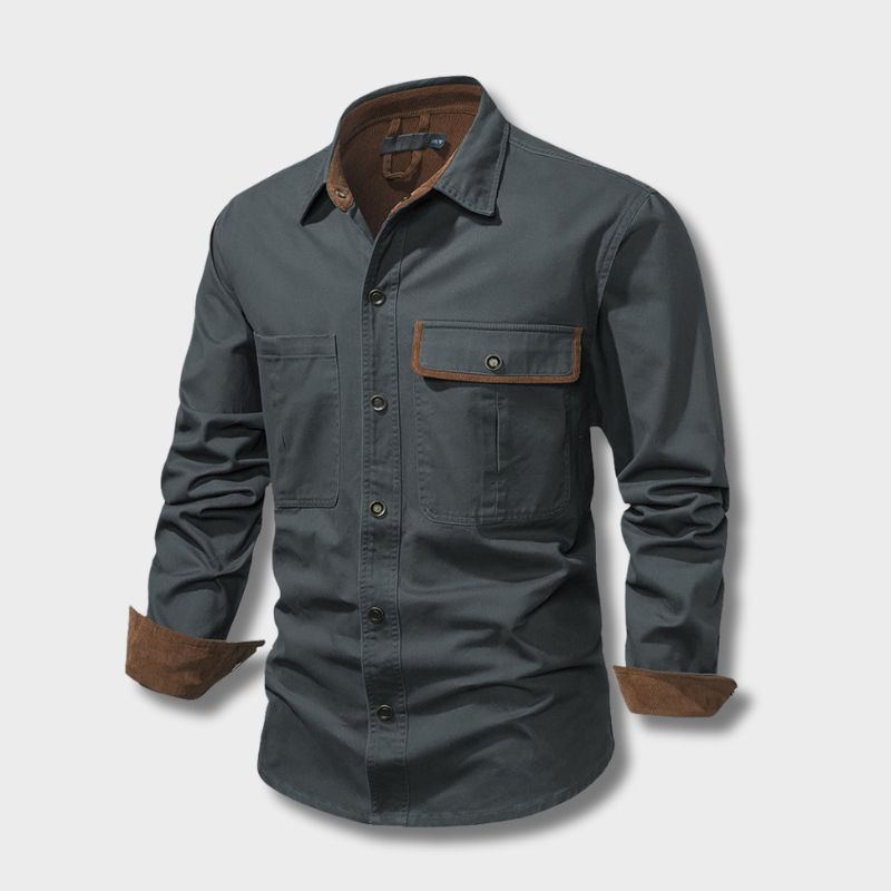 Men's Long-sleeved Cotton Shirt Button-down Contrast Cuffs