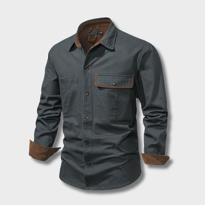 Men's Long-sleeved Cotton Shirt Button-down Contrast Cuffs