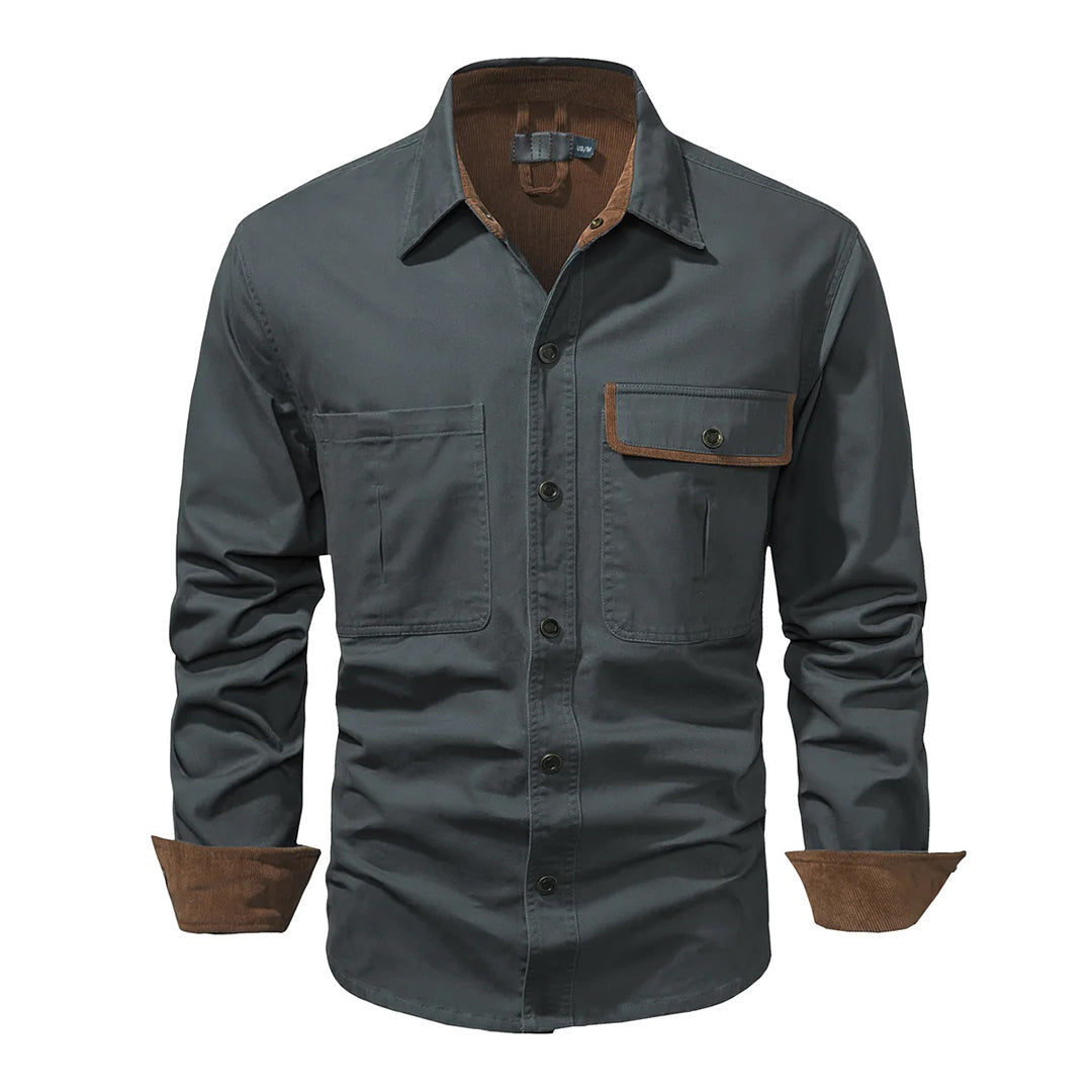 Men's Long-sleeved Cotton Shirt Button-down Contrast Cuffs