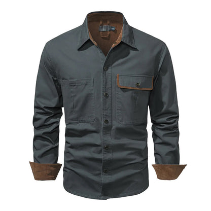 Men's Long-sleeved Cotton Shirt Button-down Contrast Cuffs