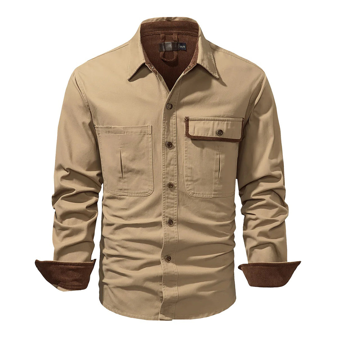 Men's Long-sleeved Cotton Shirt Button-down Contrast Cuffs