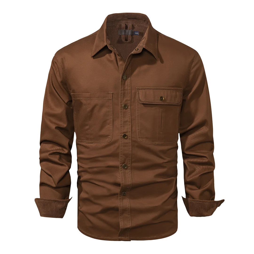 Men's Long-sleeved Cotton Shirt Button-down Contrast Cuffs