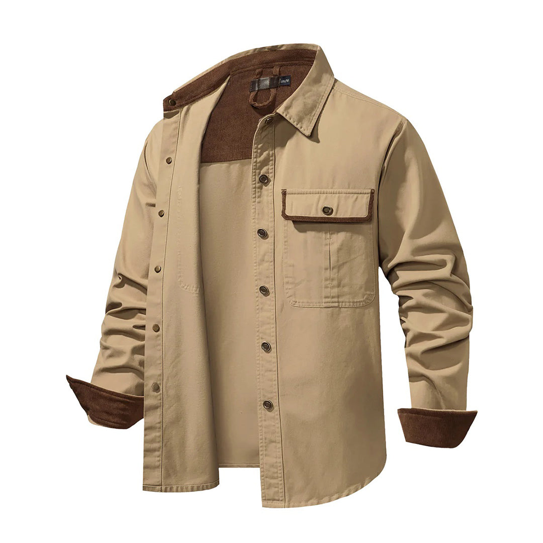 Men's Long-sleeved Cotton Shirt Button-down Contrast Cuffs