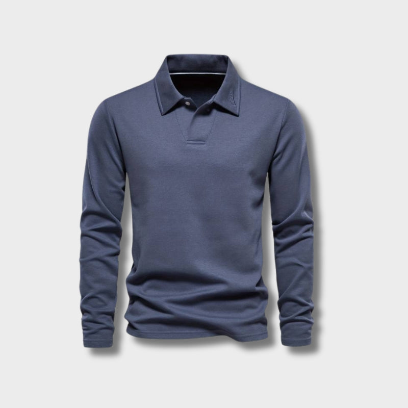 Men's Long-sleeved Polo Shirt Classic Collar Cotton