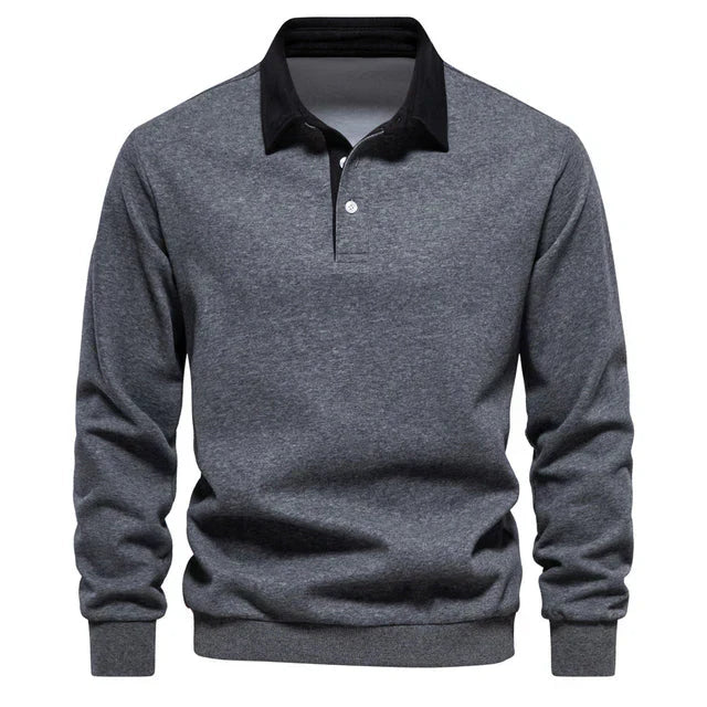 Men's Long-sleeved Polo Shirt Classic Collar Cotton