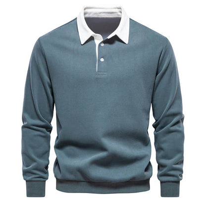 Men's Long-sleeved Polo Shirt Classic Collar Cotton