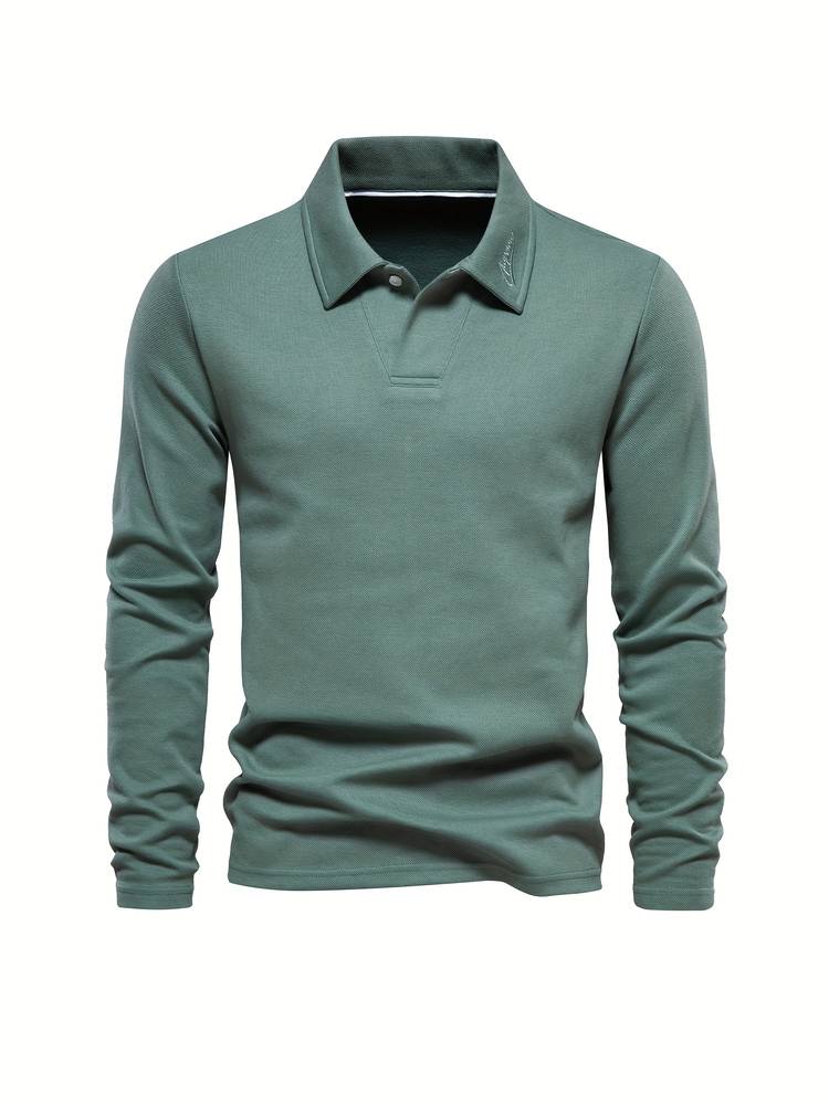 Men's Long-sleeved Polo Shirt Classic Collar Cotton