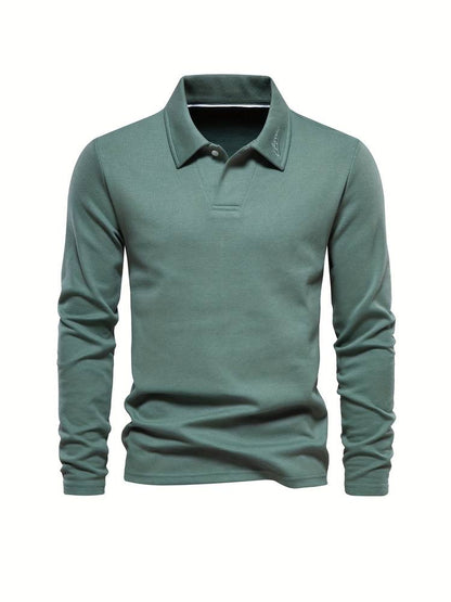 Men's Long-sleeved Polo Shirt Classic Collar Cotton