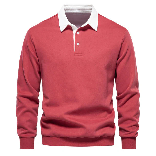 Men's Long-sleeved Polo Shirt Classic Collar Cotton