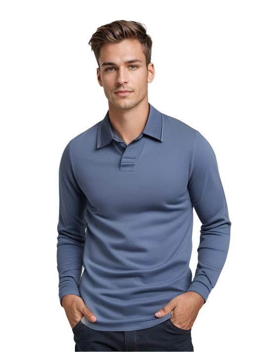 Men's Long-sleeved Polo Shirt Classic Collar Cotton