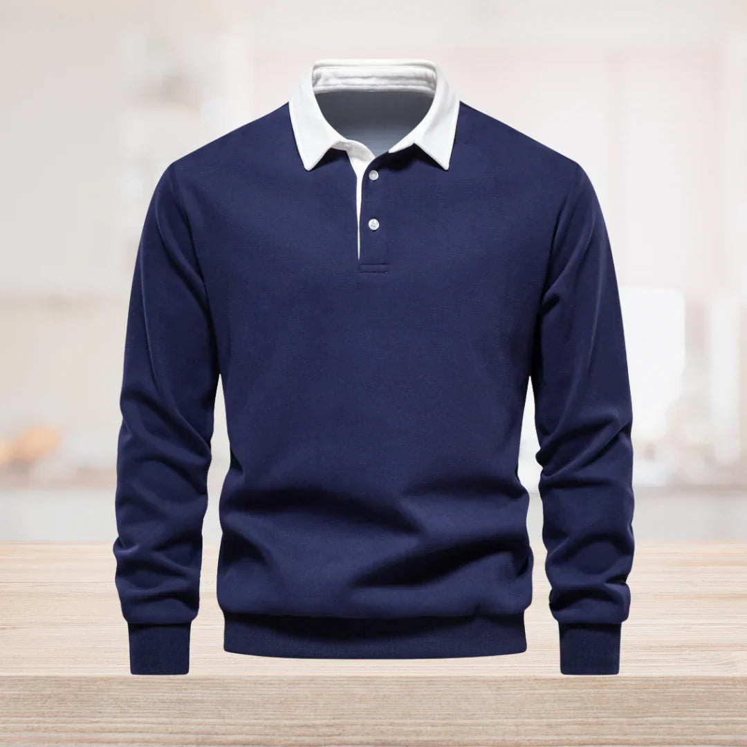 Men's Long-sleeved Polo Shirt Classic Collar Cotton