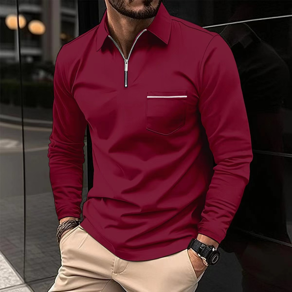 Men's Long-sleeved Polo Shirt Classic Cotton