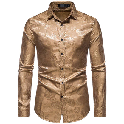 Men's Long-sleeved Shirt Floral Detail Cotton Blend