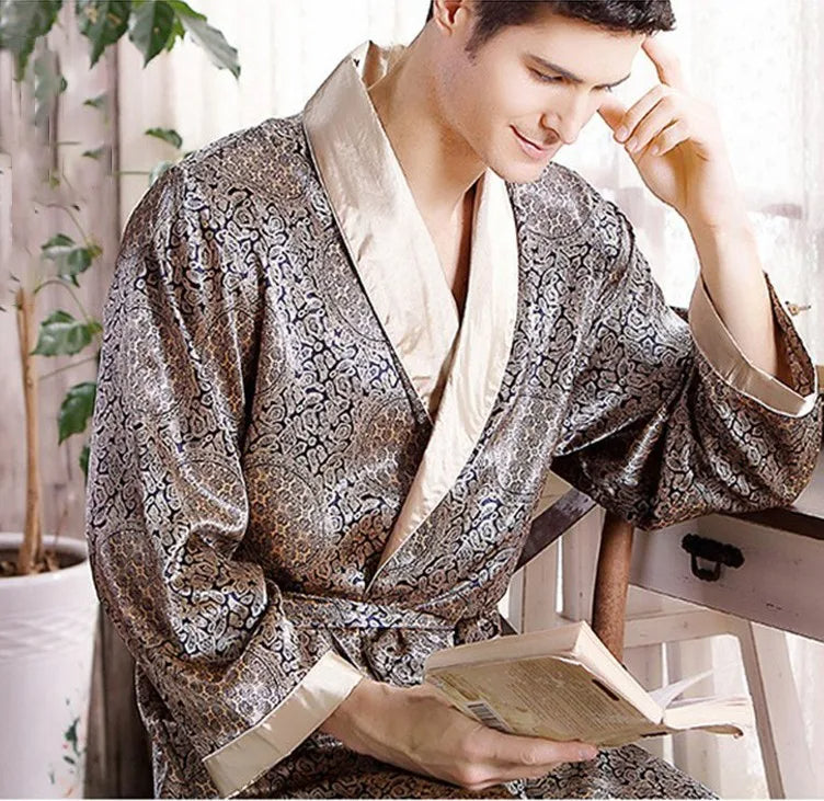 Men's Luxury Bathrobe With Gold Print