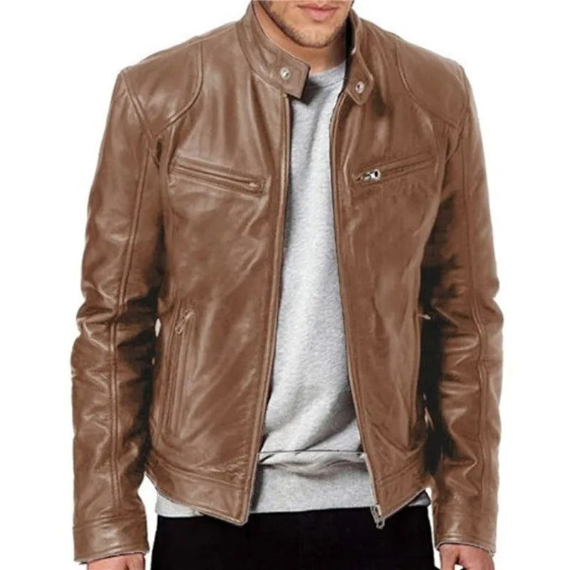Men's Motorcycle Leather Style Jacket