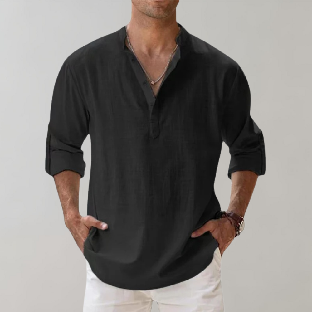 Men's Oversized Linen Look Shirt With Open Collar