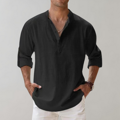Men's Oversized Linen Look Shirt With Open Collar