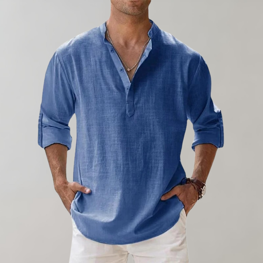 Men's Oversized Linen Look Shirt With Open Collar