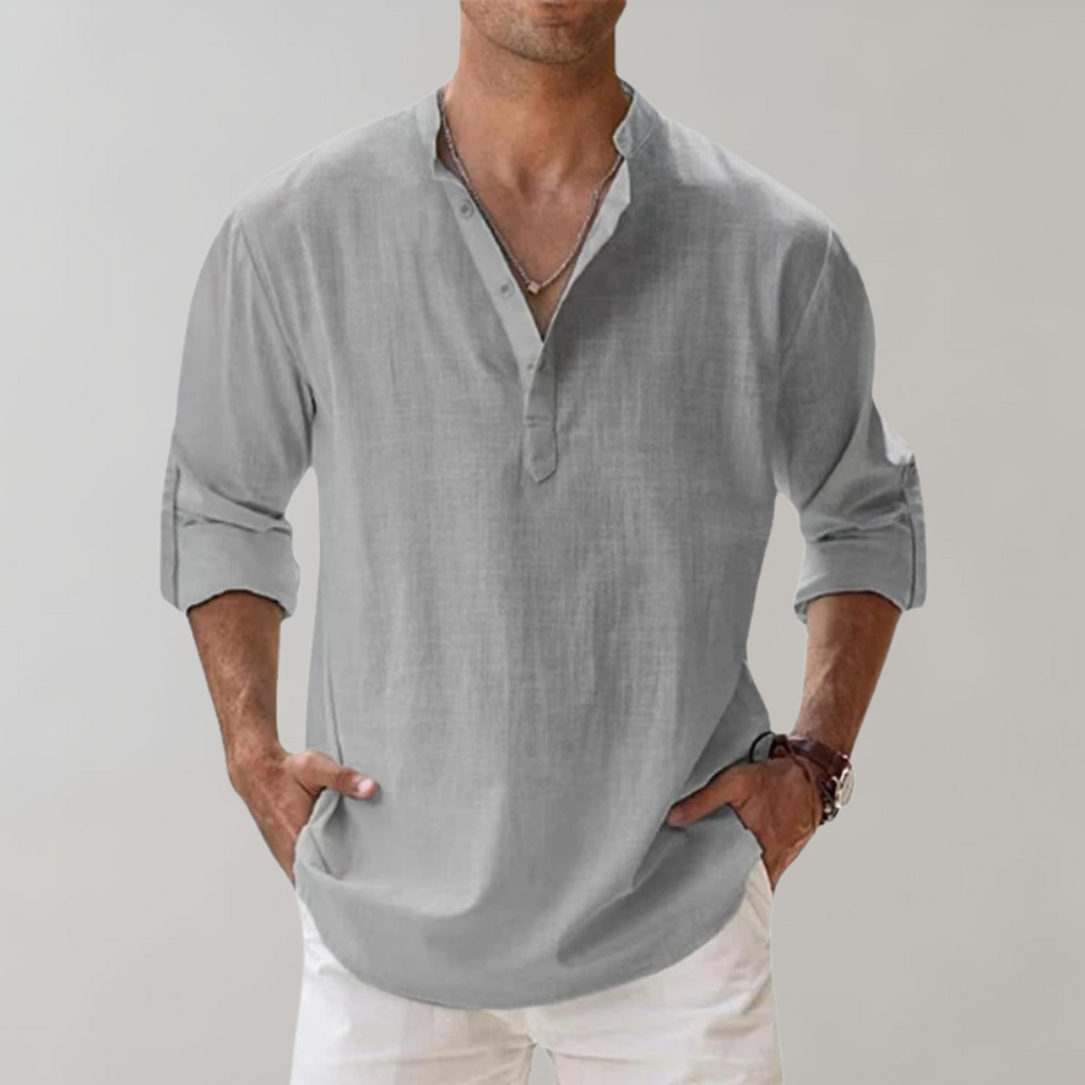 Men's Oversized Linen Look Shirt With Open Collar