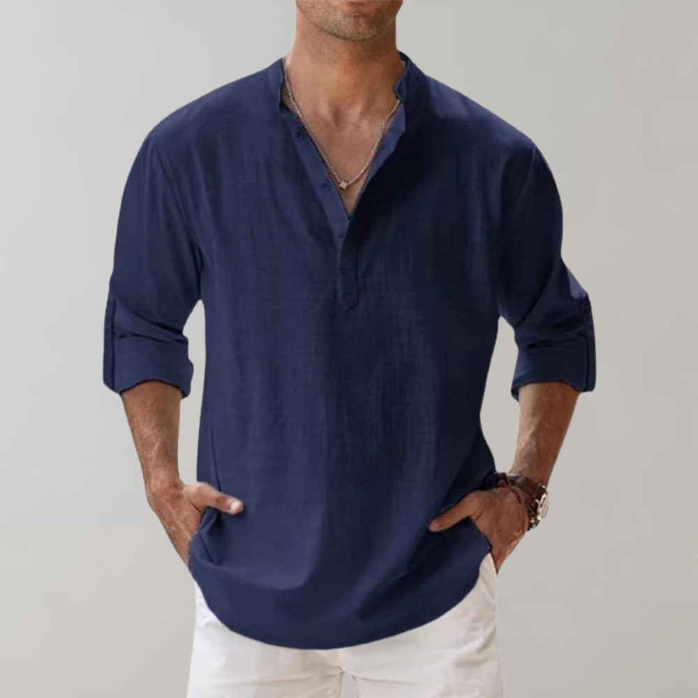 Men's Oversized Linen Look Shirt With Open Collar