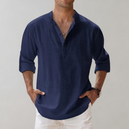 Men's Oversized Linen Look Shirt With Open Collar