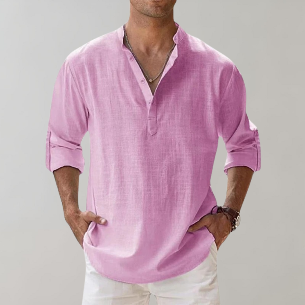 Men's Oversized Linen Look Shirt With Open Collar