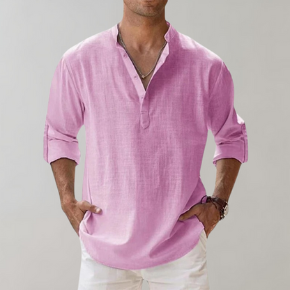 Men's Oversized Linen Look Shirt With Open Collar