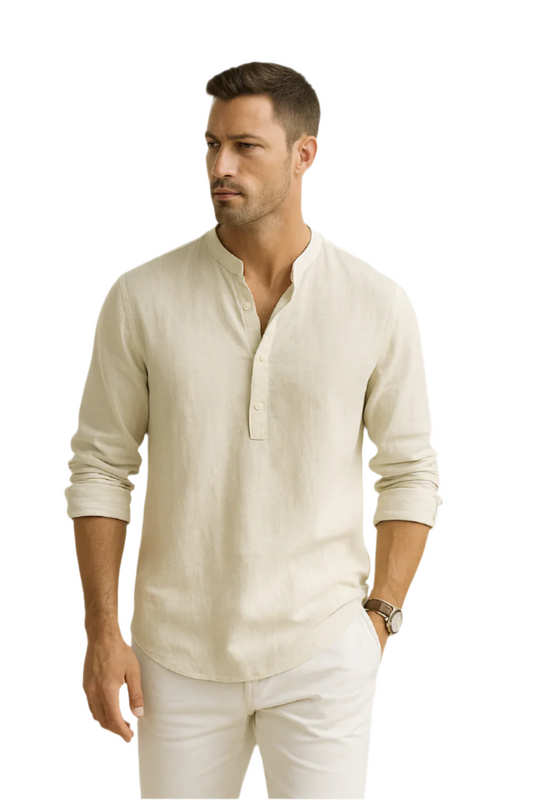 Men's Oversized Linen Look Shirt With Open Collar