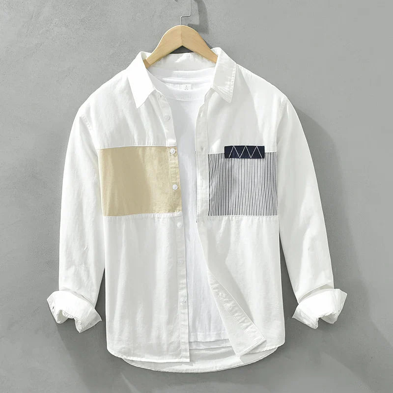 Men's Patchwork Casual Cotton Shirt Comfortable Fit