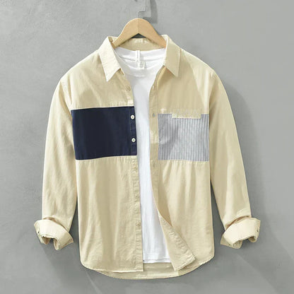 Men's Patchwork Casual Cotton Shirt Comfortable Fit