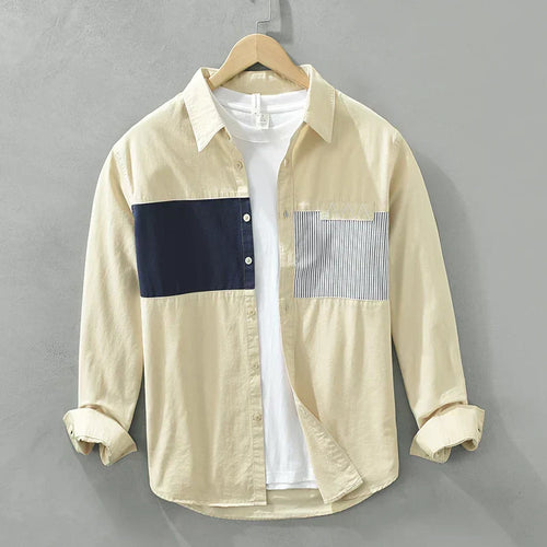 Men's Patchwork Casual Cotton Shirt Comfortable Fit