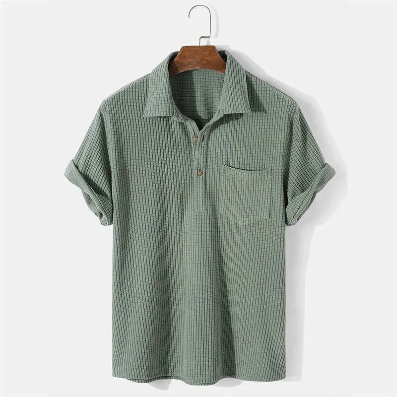 Men's Polo Shirt Casual Waffle Pattern Cotton