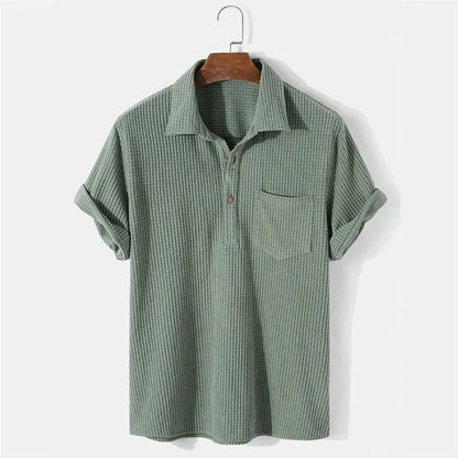 Men's Polo Shirt Casual Waffle Pattern Cotton