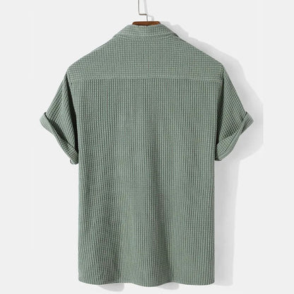 Men's Polo Shirt Casual Waffle Pattern Cotton