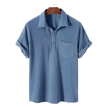 Men's Polo Shirt Casual Waffle Pattern Cotton