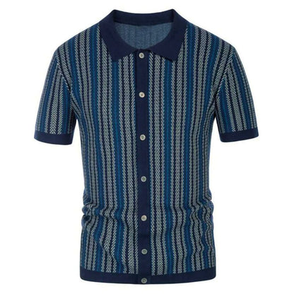 Men's Polo Shirt Chevron Button-down Breathable Cotton