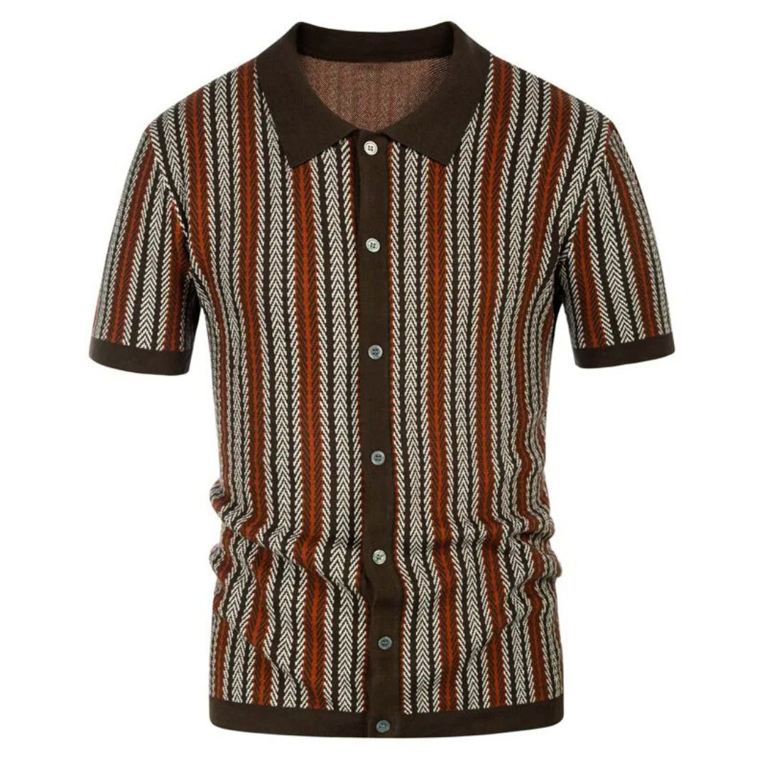 Men's Polo Shirt Chevron Button-down Breathable Cotton