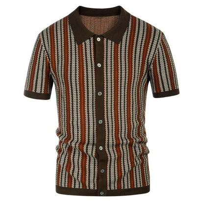 Men's Polo Shirt Chevron Button-down Breathable Cotton