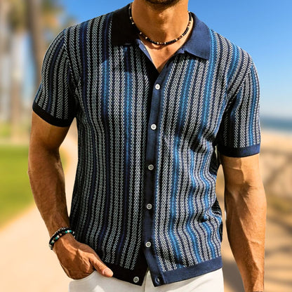 Men's Polo Shirt Chevron Button-down Breathable Cotton